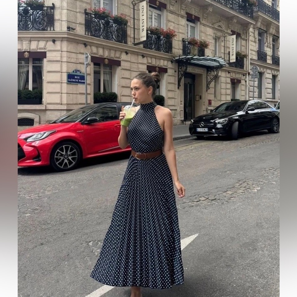 Zara Black and White Polka Dot Midi Dress